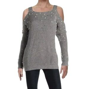 Elan Cold Shoulder with Pearls Sweater